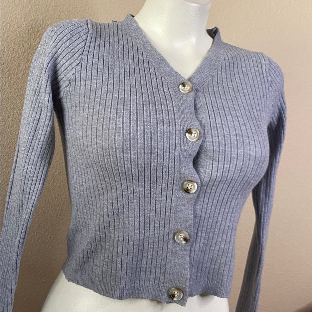 COCO & SHAY gray ribbed button front knit cardigan sweater supercute! ❤️❤️ XS